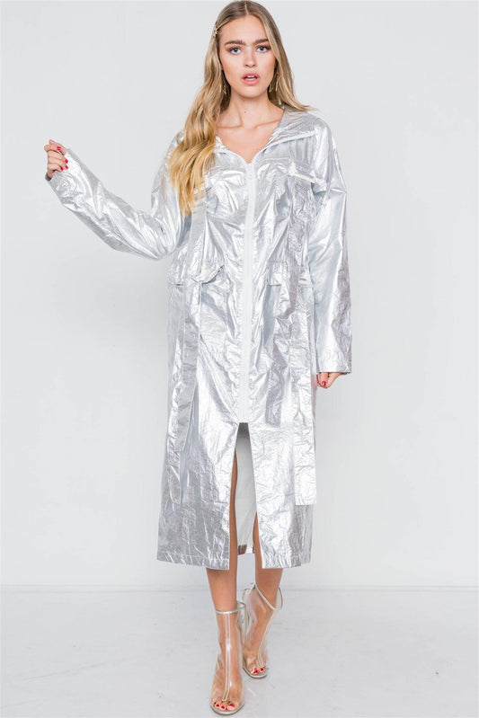 Silver Metallic Lightweight Zip-Up Jacket /2-2-2