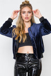 Navy Velvet Zip-Front Bomber Jacket / 2-2-2