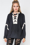 Black Knit Hooded Lace-Up Sweater /2-2-2