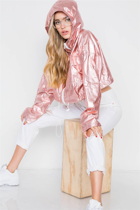 Rose Gold Cropped Lightweight Metallic Jacket / 2-2-2