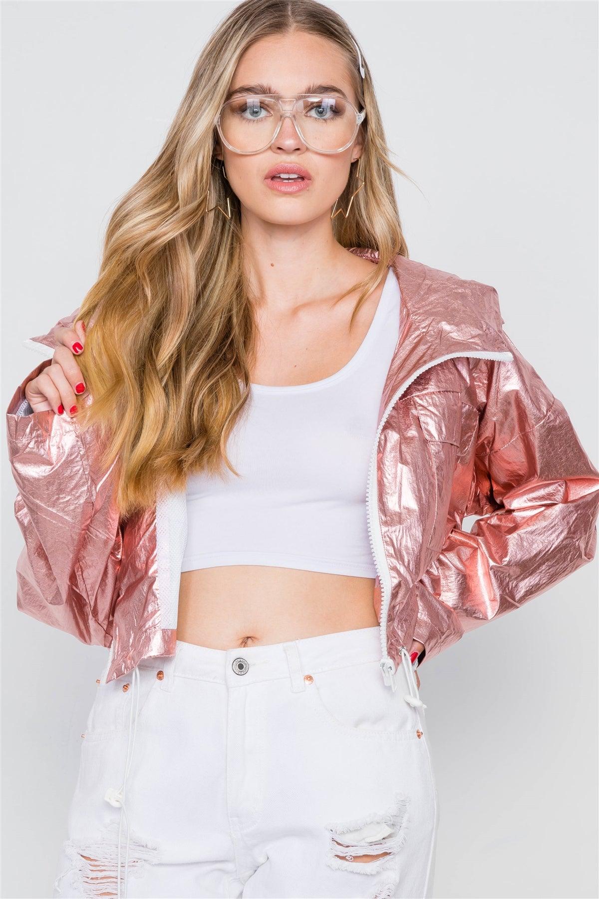 Rose Gold Cropped Lightweight Metallic Jacket / 2-2-2