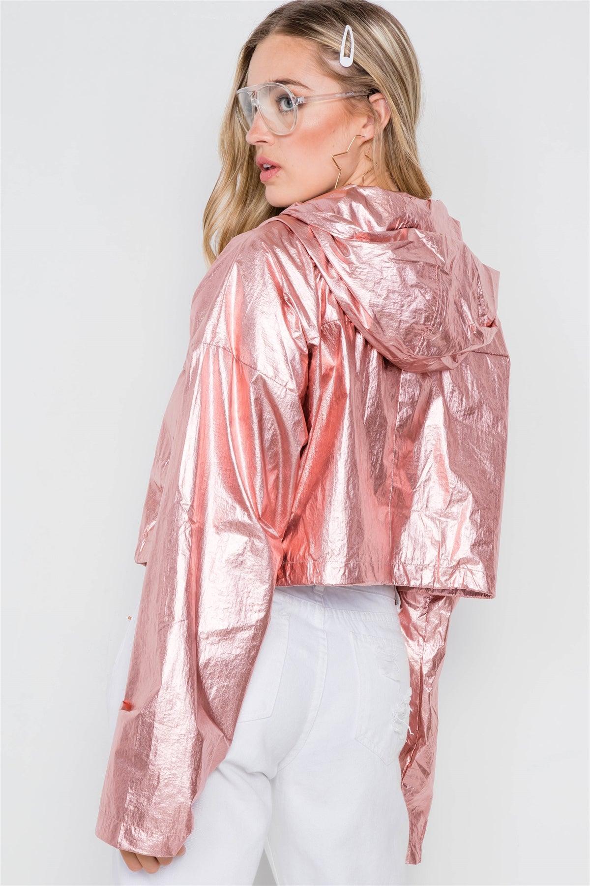 Rose Gold Cropped Lightweight Metallic Jacket / 2-2-2