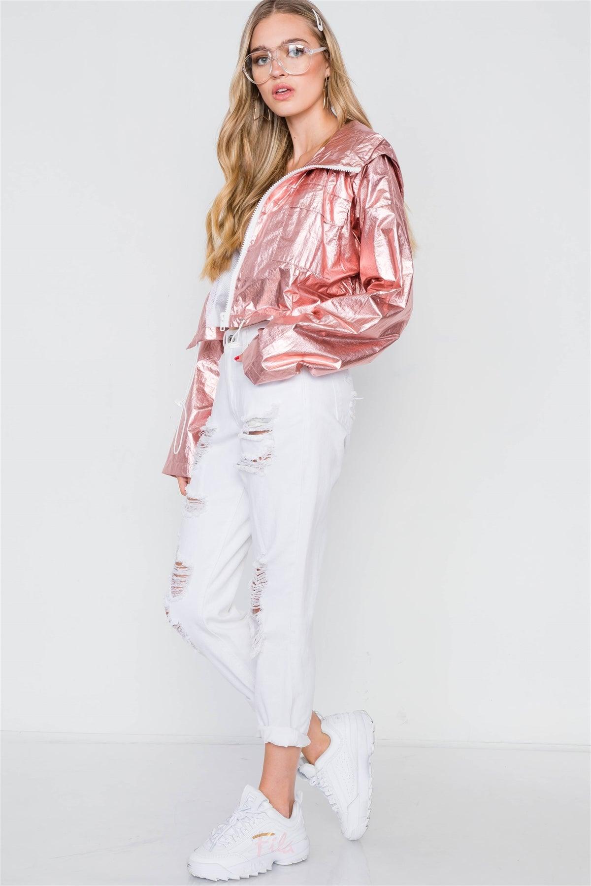 Rose Gold Cropped Lightweight Metallic Jacket / 2-2-2