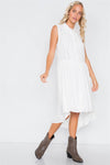 Off-White Sheer Pleated Lace Trim High-Low Full Skirt Midi Dress/2-2-2