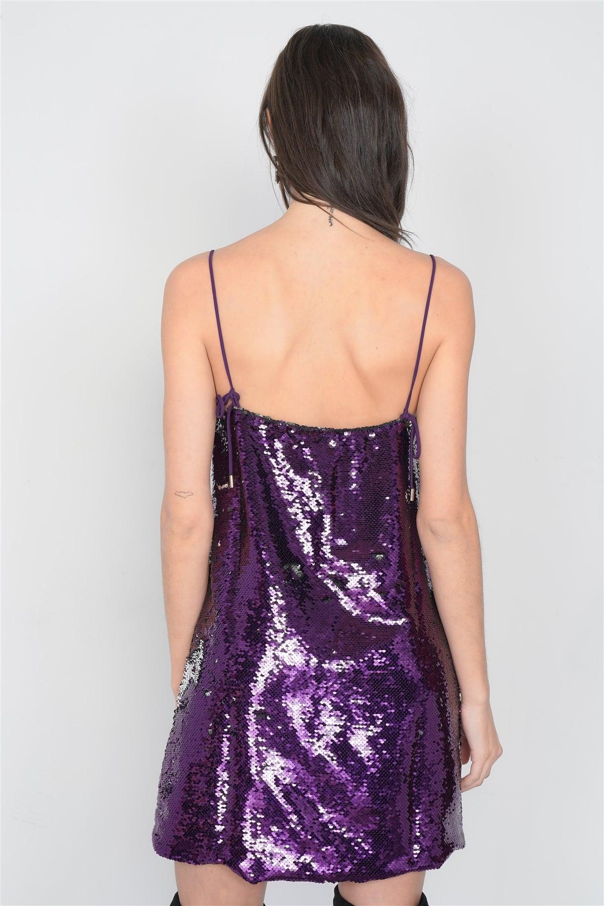 Purple & Silver Sequin Cami Mini Party Dress /2-2-2