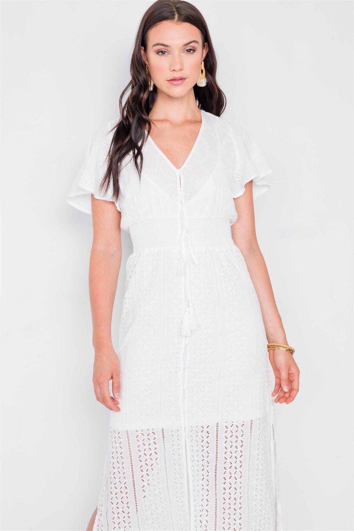 Off White Eyelet Midi Dress  /2-2-2