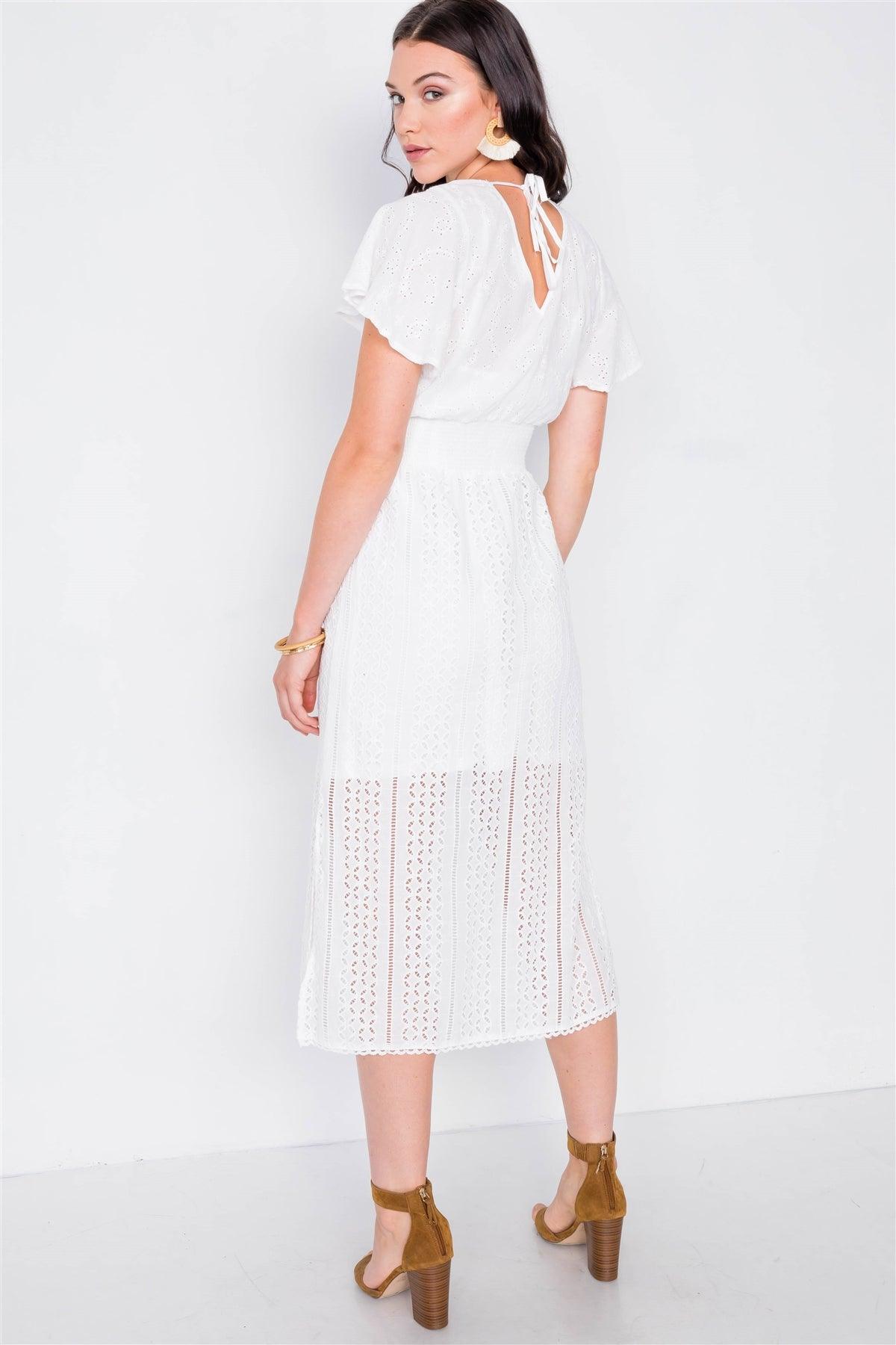 Off White Eyelet Midi Dress  /2-2-2