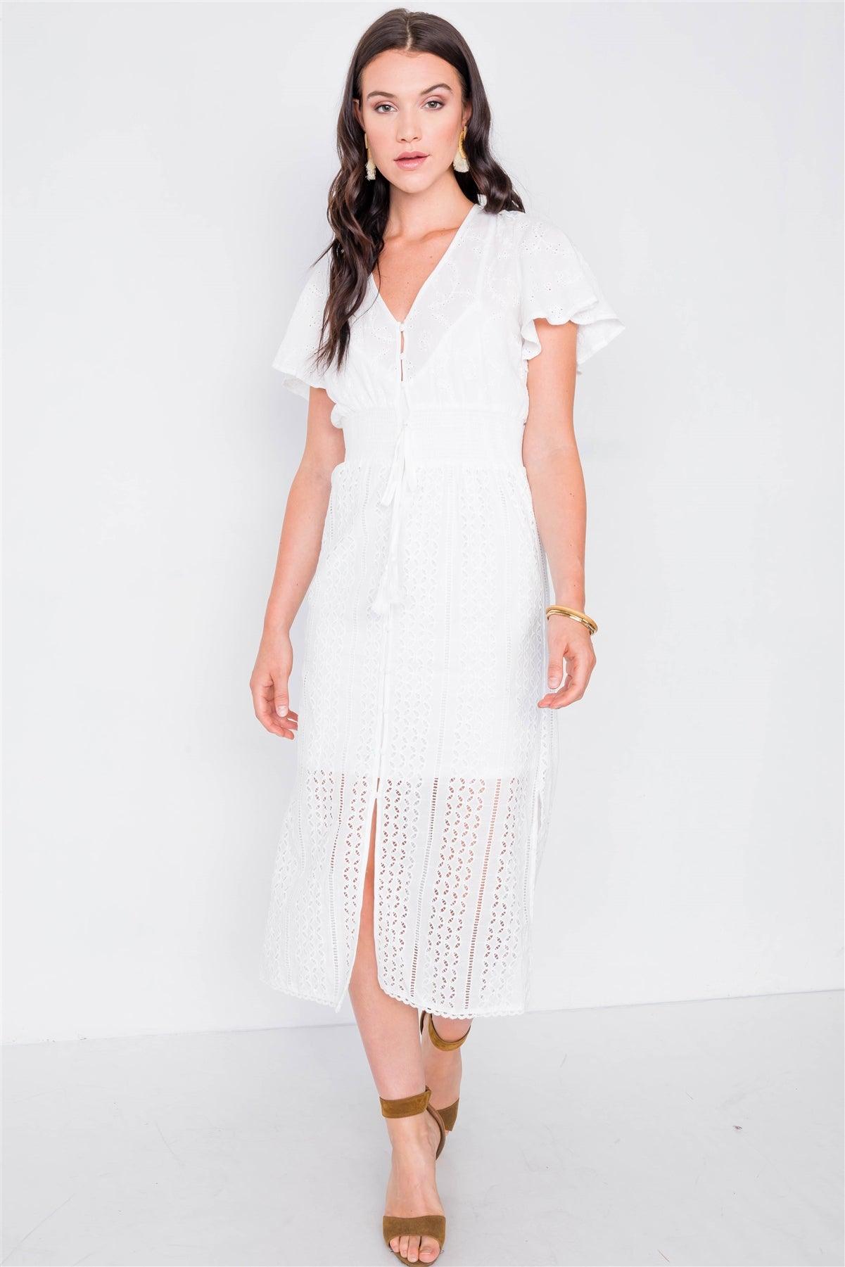 Off White Eyelet Midi Dress  /2-2-2