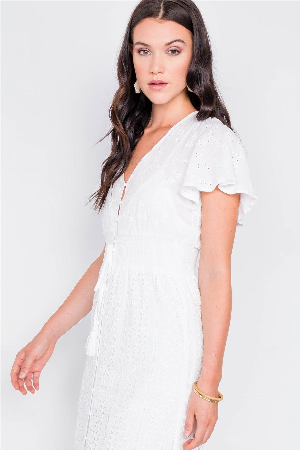 Off White Eyelet Midi Dress  /2-2-2