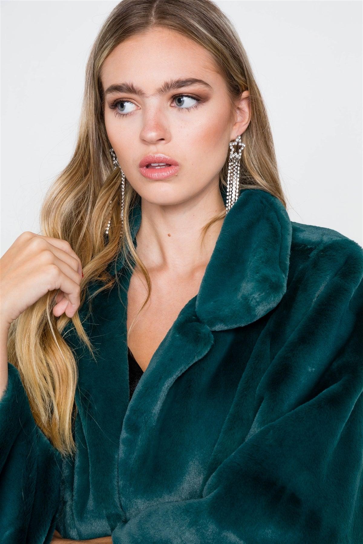 Kelly Green Faux Fur Open Front Long Sleeve Coat /2-2-2