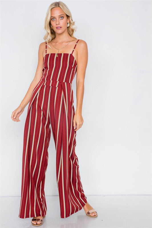 Rust Pleated Wide Leg Open Back Jumpsuit /2-2-2