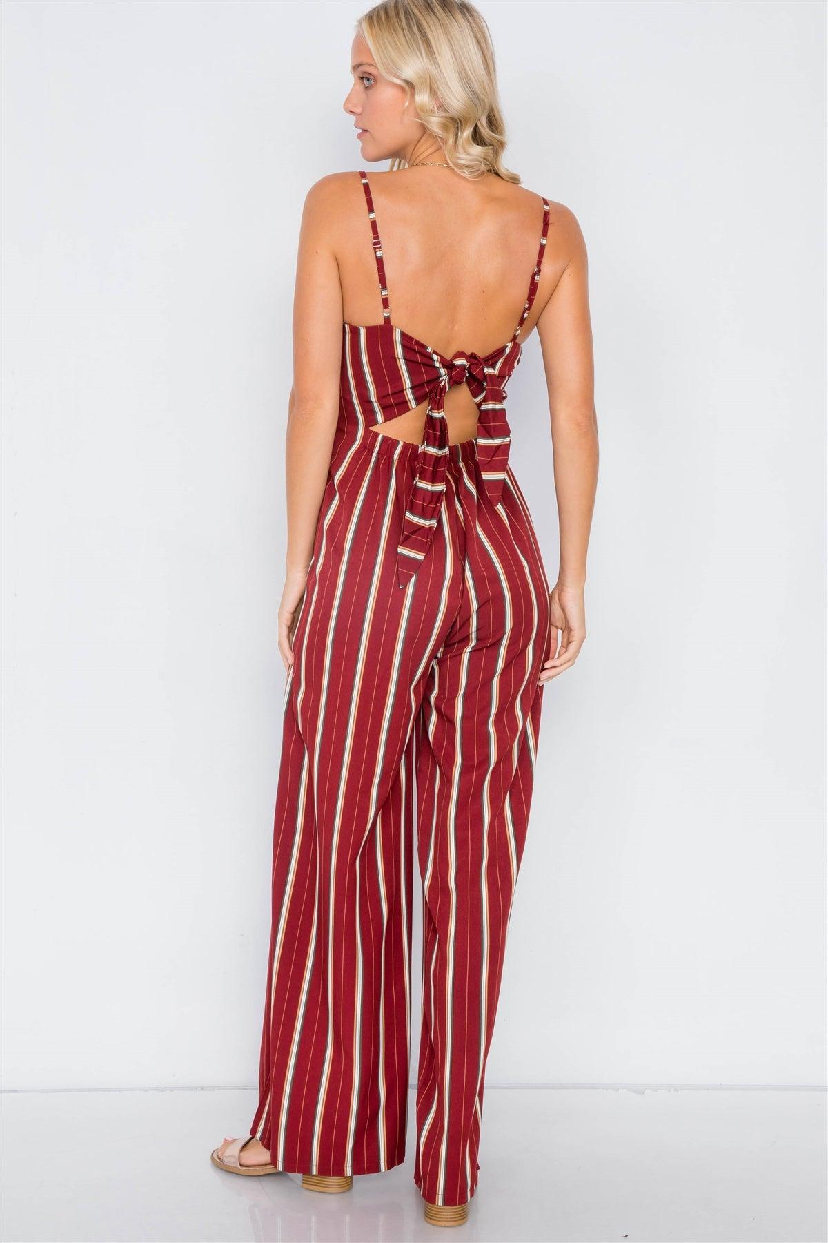 Rust Pleated Wide Leg Open Back Jumpsuit /2-2-2