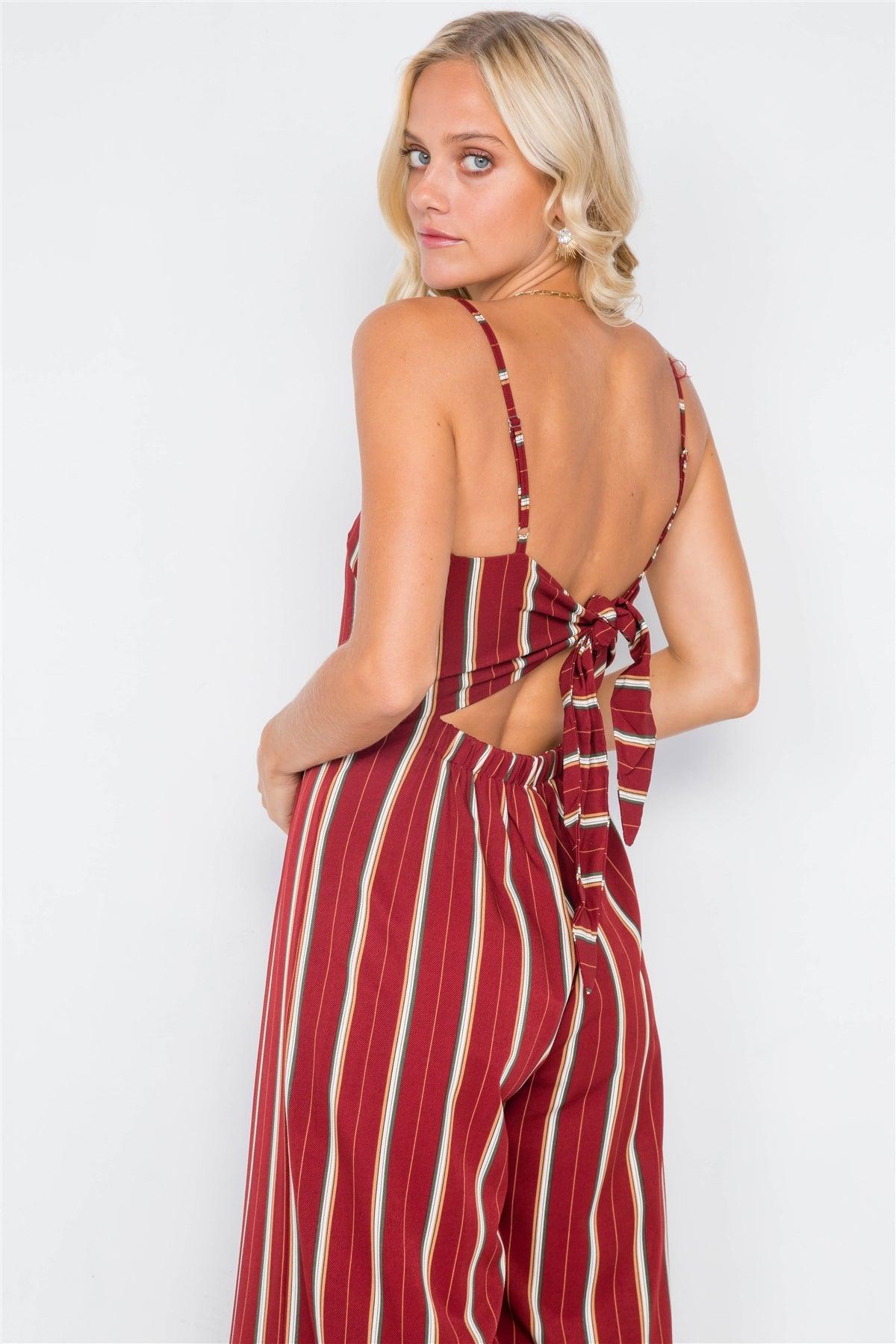 Rust Pleated Wide Leg Open Back Jumpsuit /2-2-2