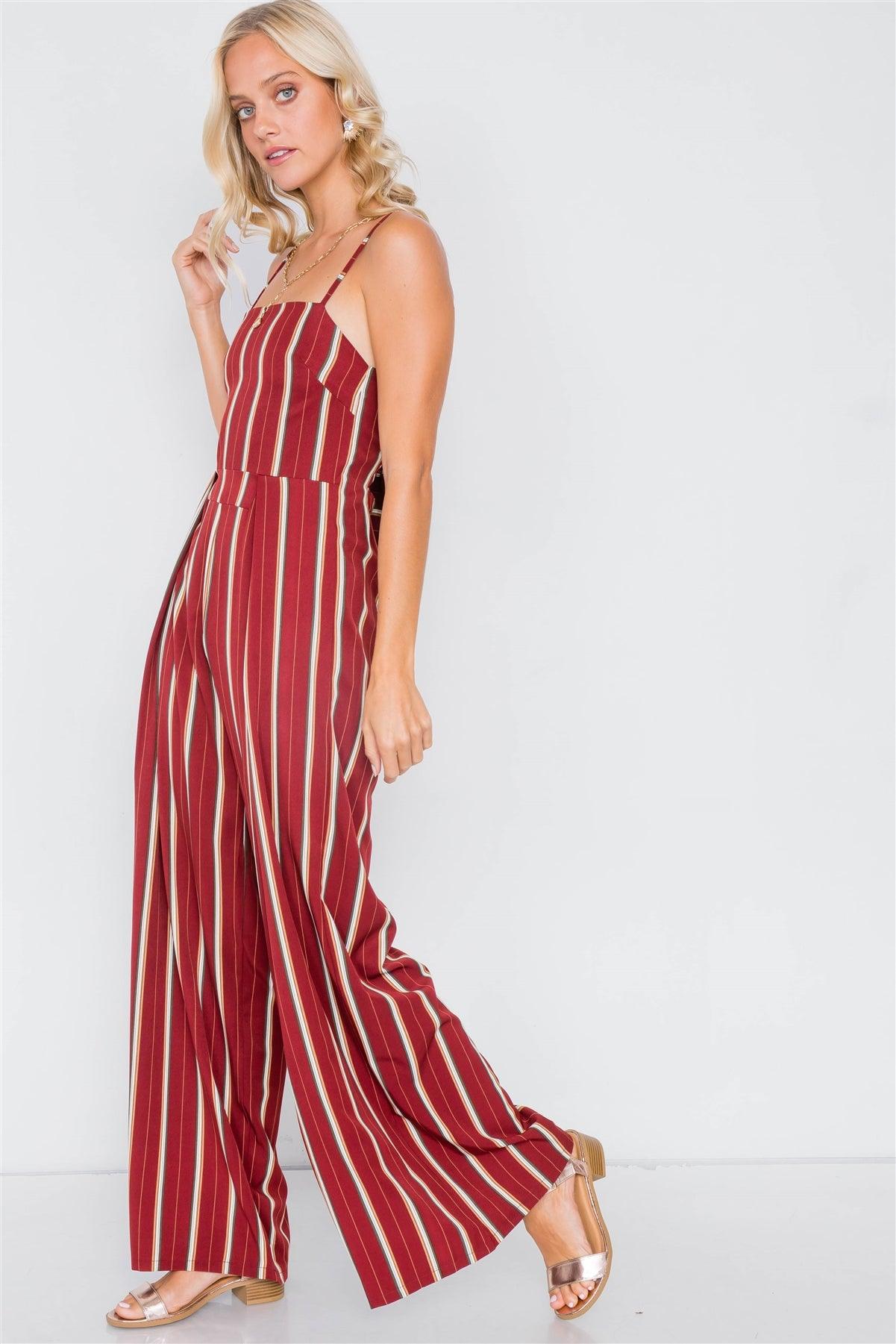 Rust Pleated Wide Leg Open Back Jumpsuit /2-2-2