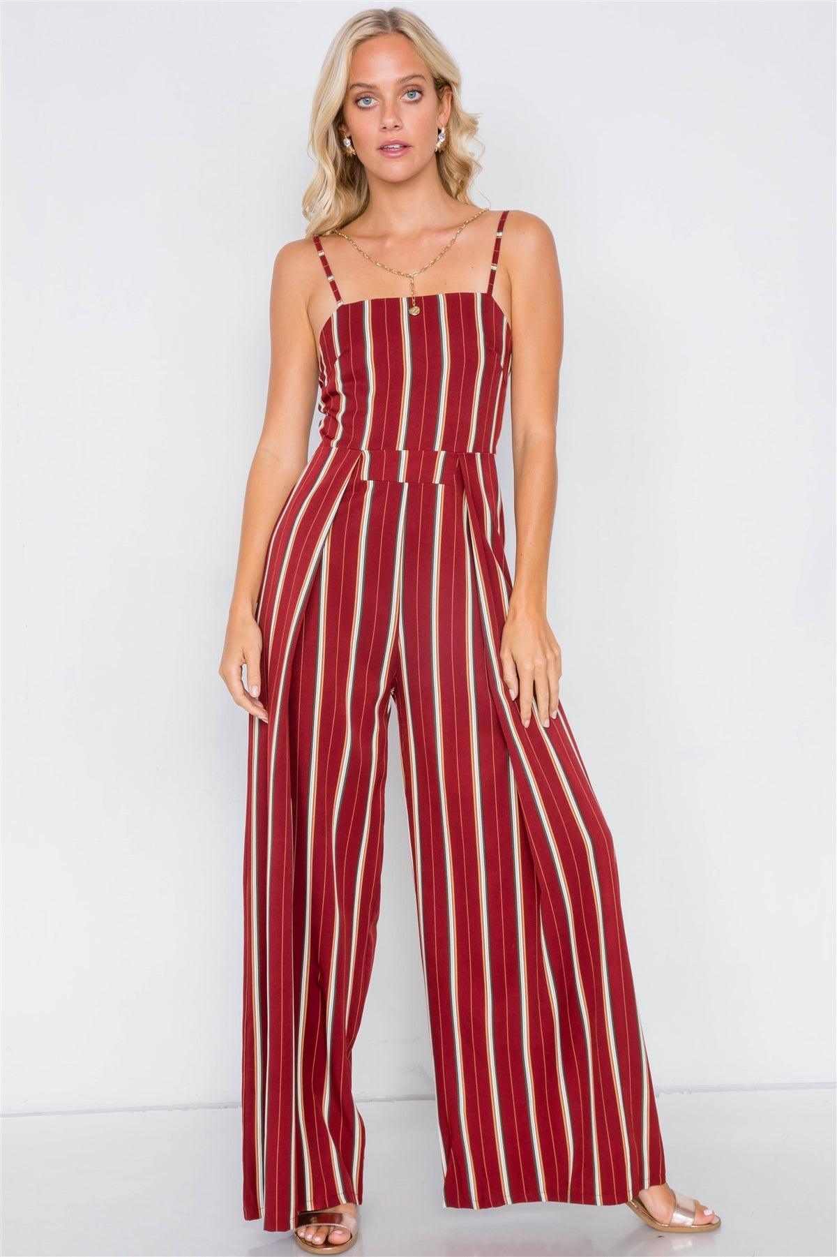 Rust Pleated Wide Leg Open Back Jumpsuit /2-2-2