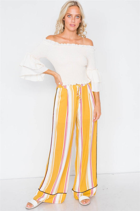 Mustard Multi Stripe Black Trim Wide Leg Pants /2-2-2