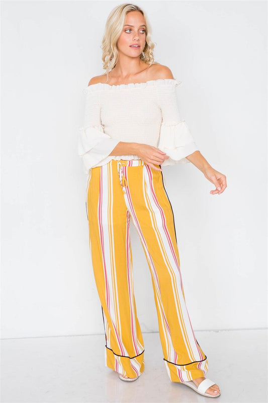 Mustard Multi Stripe Black Trim Wide Leg Pants /2-3-3