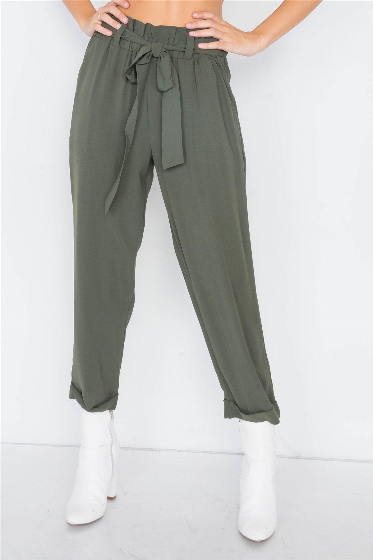 Dark Olive Office Chic Ankle Length Dress Pants /2-2-2