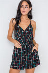 Multi Black Grid Print Cami Tie-Front Romper /2-2-2