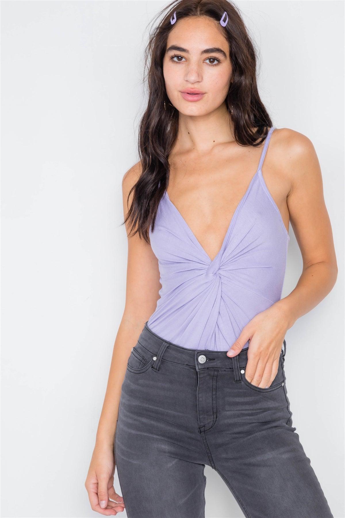 Lavender Surplus V-Neck Solid Front Roll Bodysuit /2-2-2