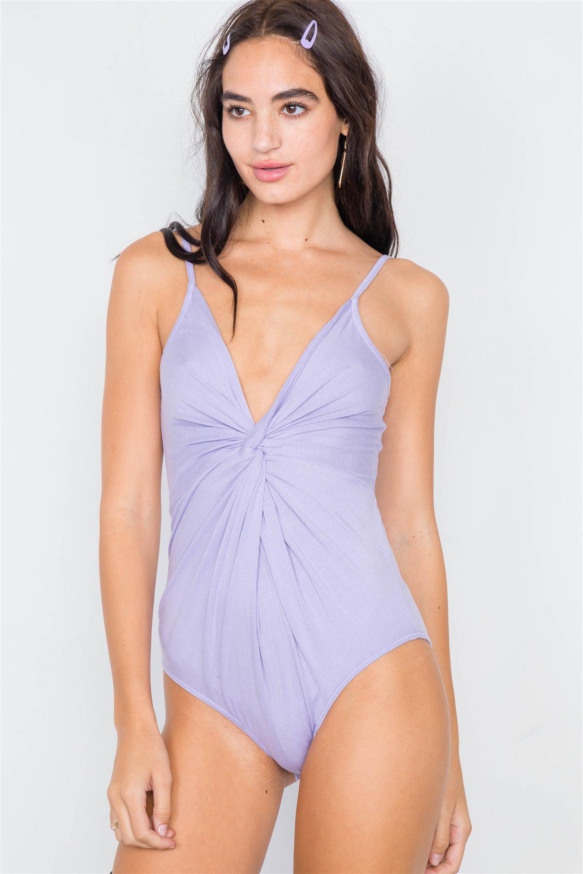 Lavender Surplus V-Neck Solid Front Roll Bodysuit /2-2-2