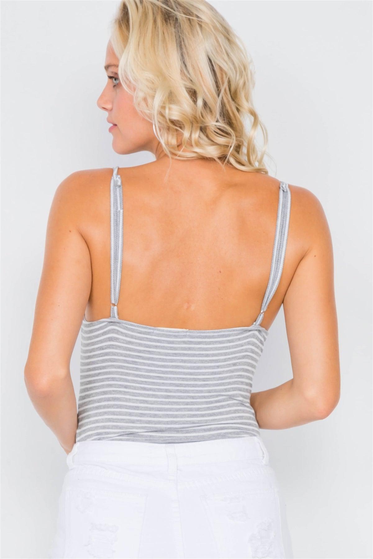 Heather Grey & Off White Stripe Front Roll Bodysuit /1-3-2