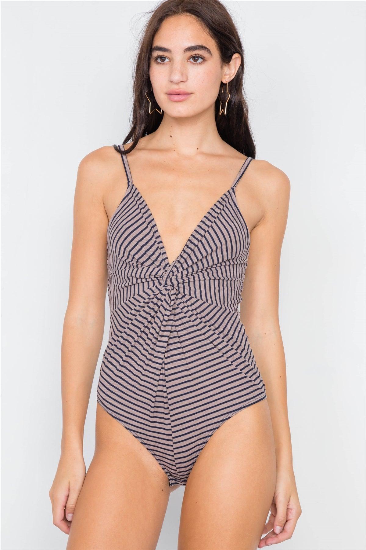 Navy & Mocha Stripe Front Roll Bodysuit /1-2-2