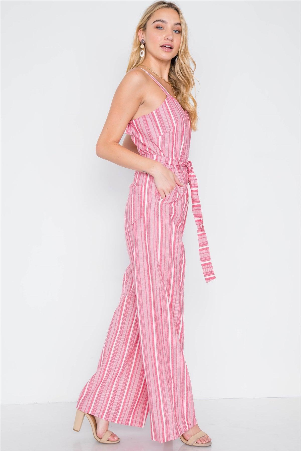 Pink Stripe Wide Leg Boho Jumpsuit /2-2-2