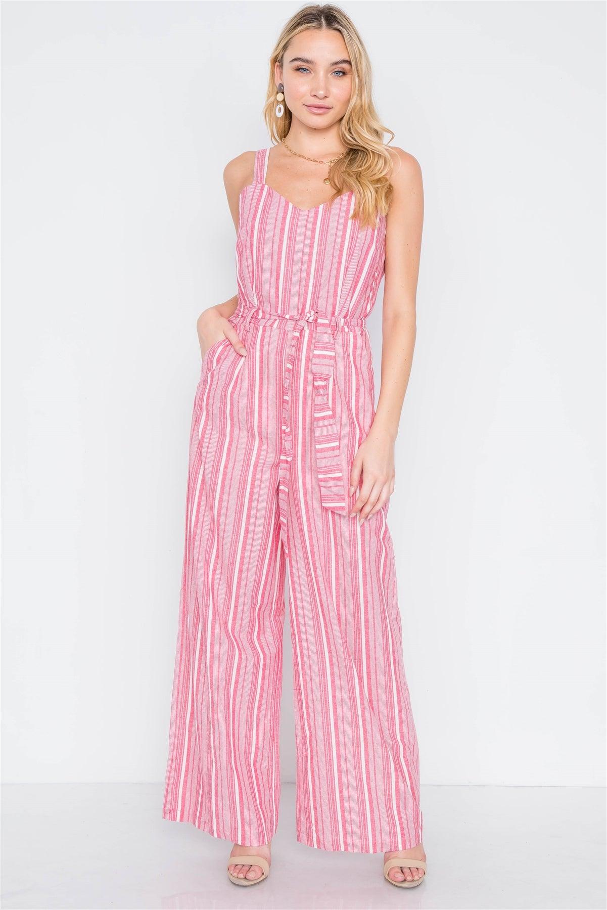 Pink Stripe Wide Leg Boho Jumpsuit /2-2-2