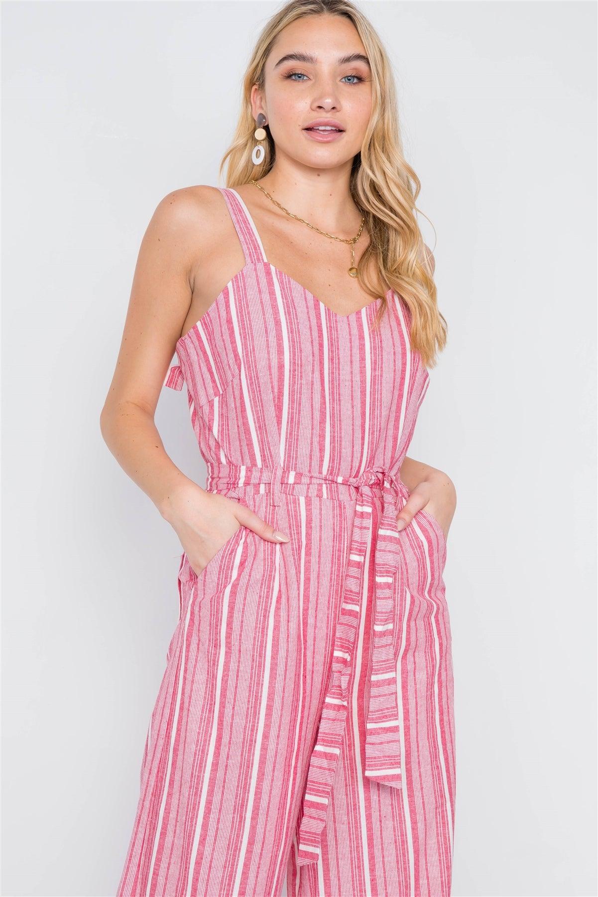 Pink Stripe Wide Leg Boho Jumpsuit /2-2-2