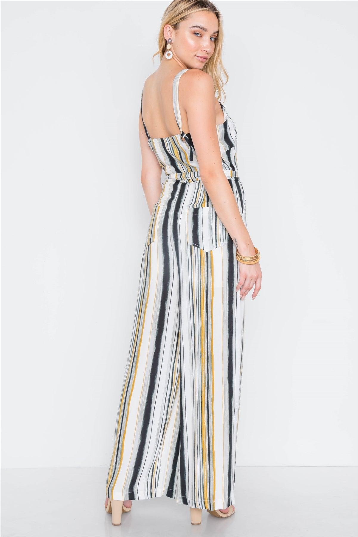 Black Mustard Stripe Wide Leg Jumpsuit /2-2-2