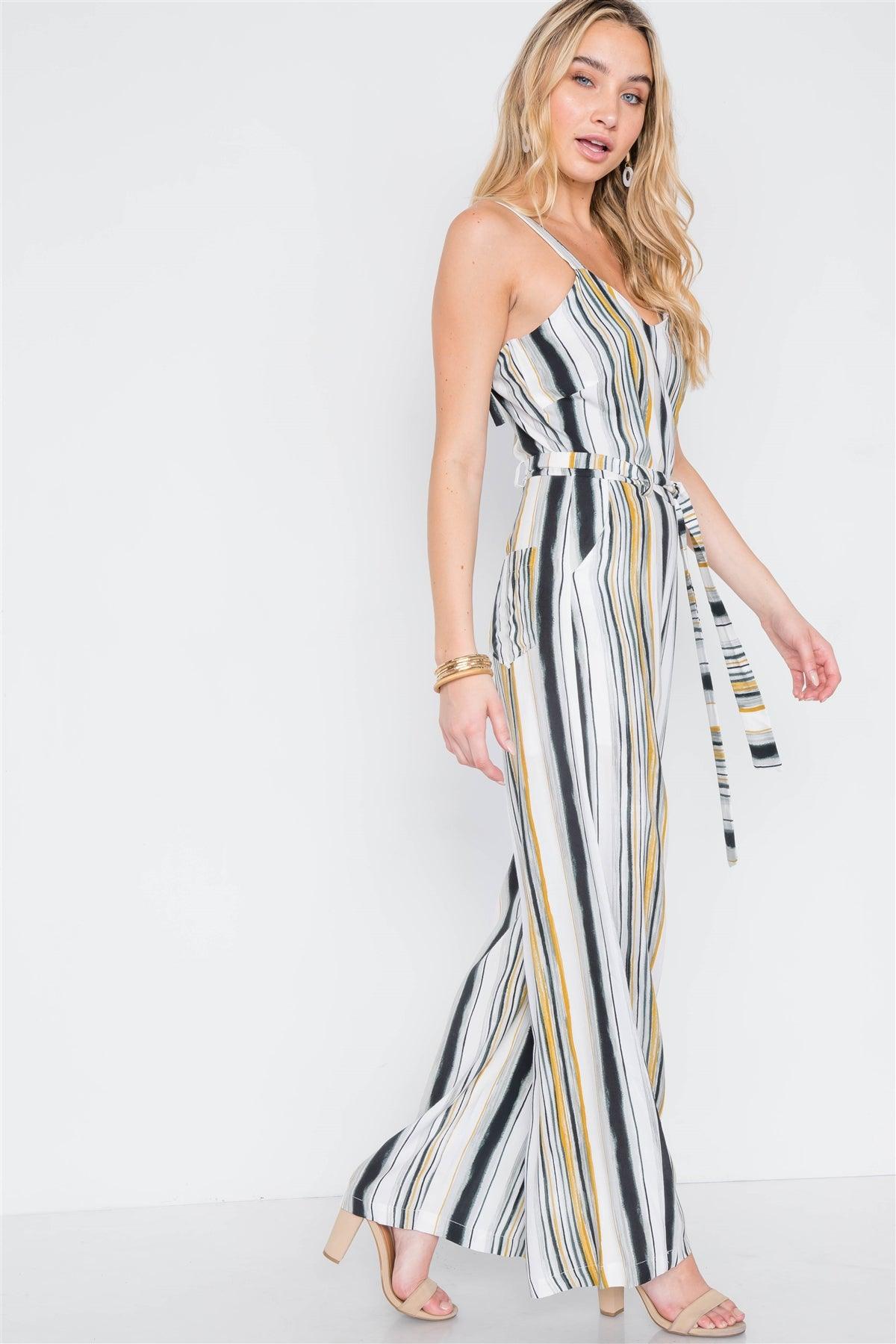 Black Mustard Stripe Wide Leg Jumpsuit /2-2-2