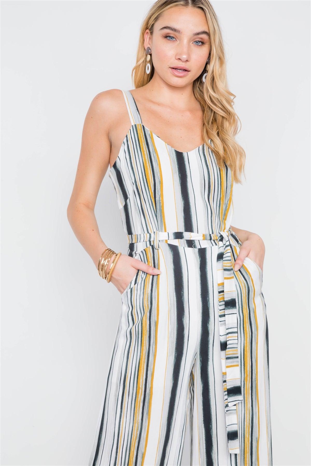 Black Mustard Stripe Wide Leg Jumpsuit /2-2-2