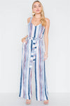 Navy Burgundy Stripe Wide Leg Jumpsuit /2-2-2