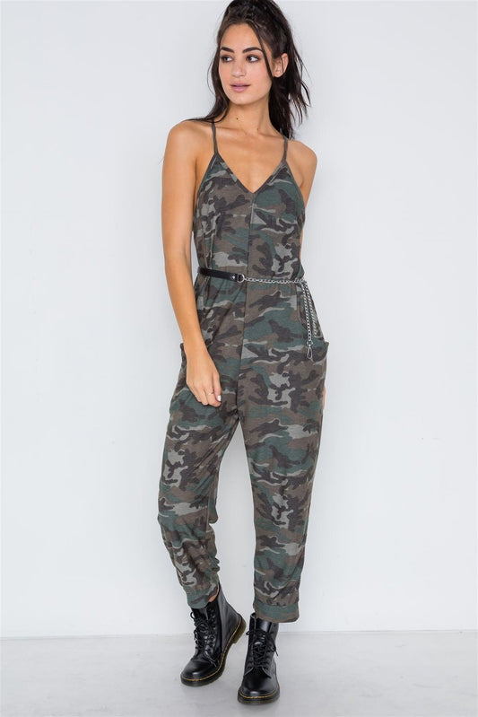 Green Camouflage Knit Cami Harem Jumpsuit /2-2-2