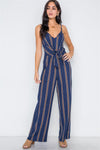 Multi Navy Stripe Knit Cami Front Tie Jumpsuit /2-2-2