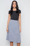 so Blue Solid Side Buttons Midi Skirt /2-2-2