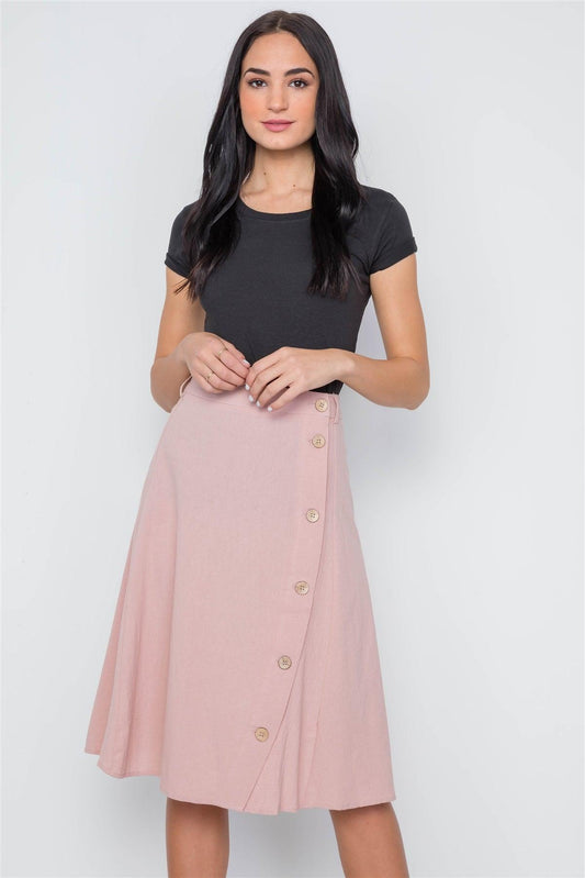 so Mauve Solid Side Buttons Midi Skirt /2-2-2