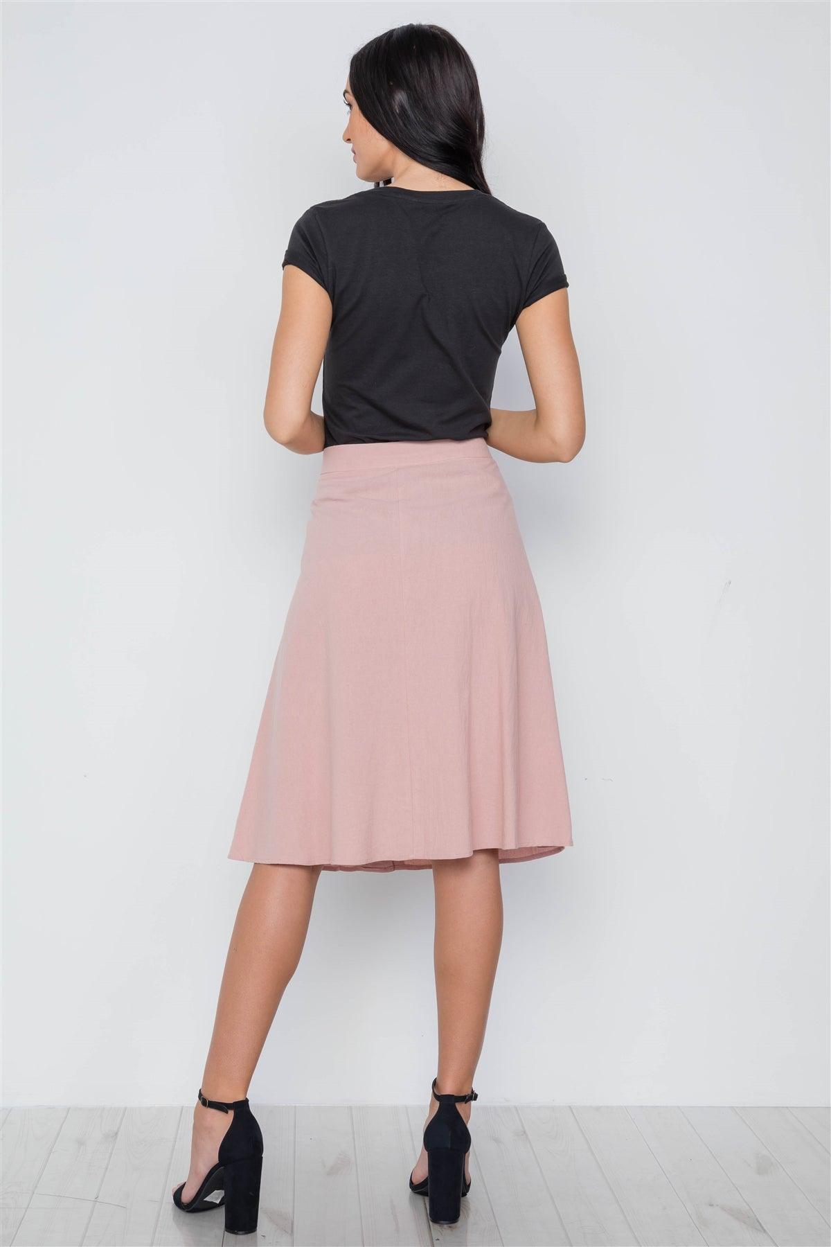 so Mauve Solid Side Buttons Midi Skirt /2-2-2