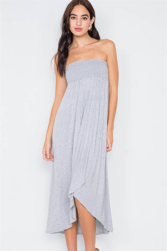 Heather Grey Off-The-Shoulder Ruched Tube Top Midi Dress  /2-2-2