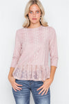 Pink 3/4 Sleeve Multi Pattern Shirred Hem Top /2-2-2