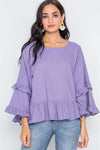 Lilac Bell Sleeve Ruffle Scoop Neck Boho Top /2-2-2