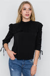 Black 3/4 Sleeve Ruffle Detail Boho Top / 2-2-2