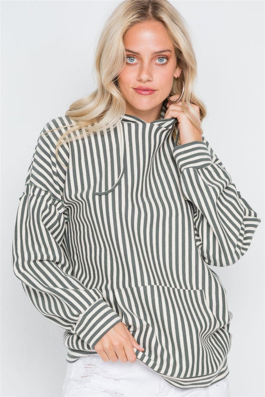 Olive Stripe Long Sleeve Hoodie /2-2-2