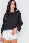 Black Grey Raw-Cut Loose Fit Tee Top /2-2-2