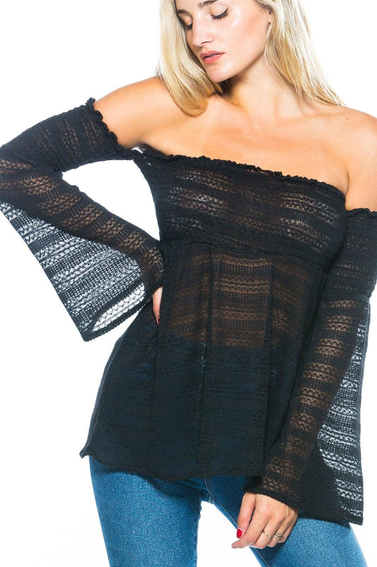 Shirred Mesh Off-The-Shoulder Top