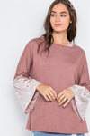 Rust Combo Velvet Sleeves Sweater /2-2-2