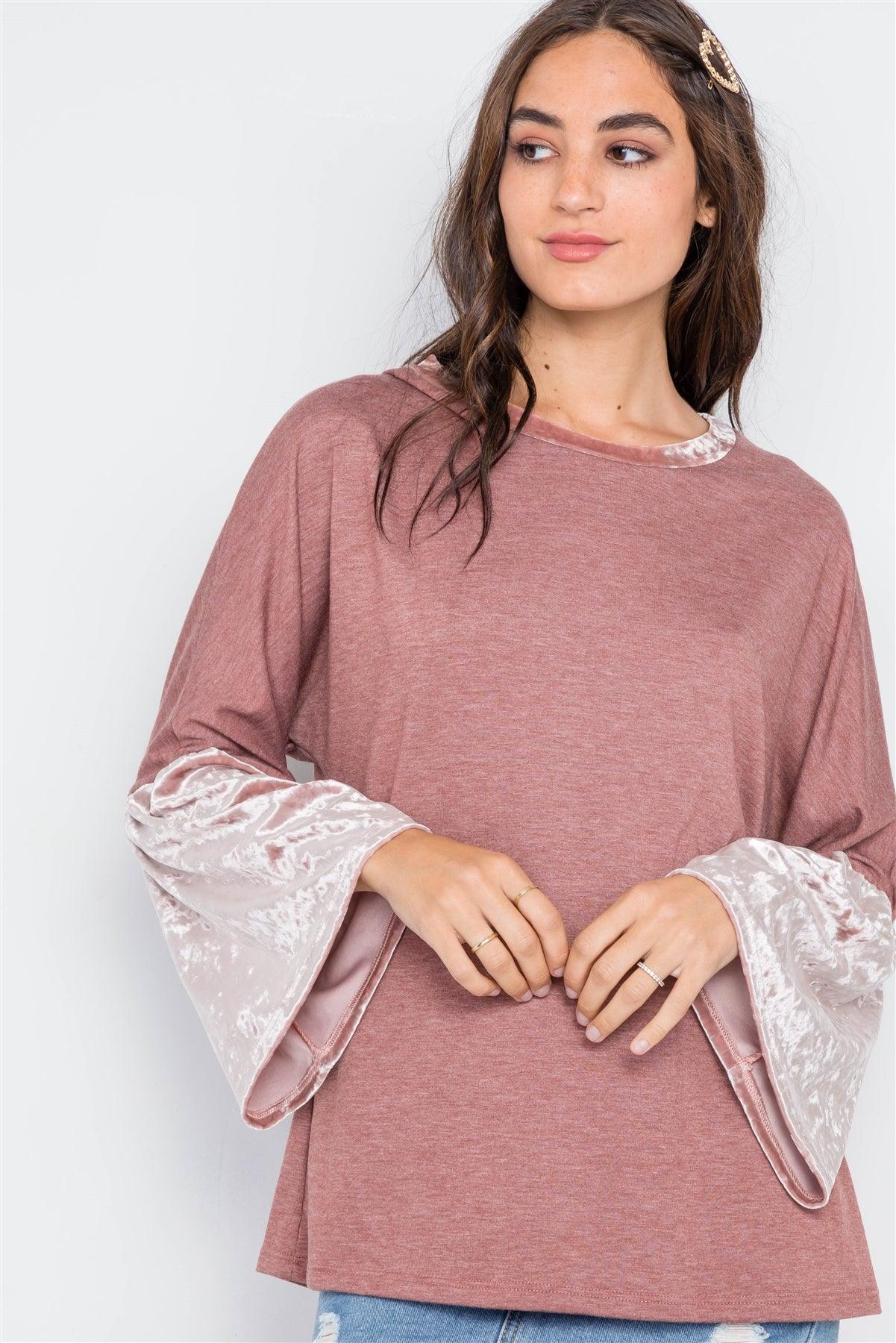 Rust Combo Velvet Sleeves Sweater /2-2-2