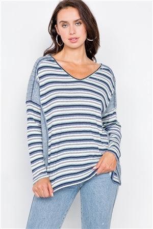 Blue Drop Shoulder Cut Out Back Relaxed High-Low Top