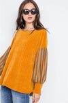 Mustard Long Sleeves Vertical Stripes Top /2-2-2